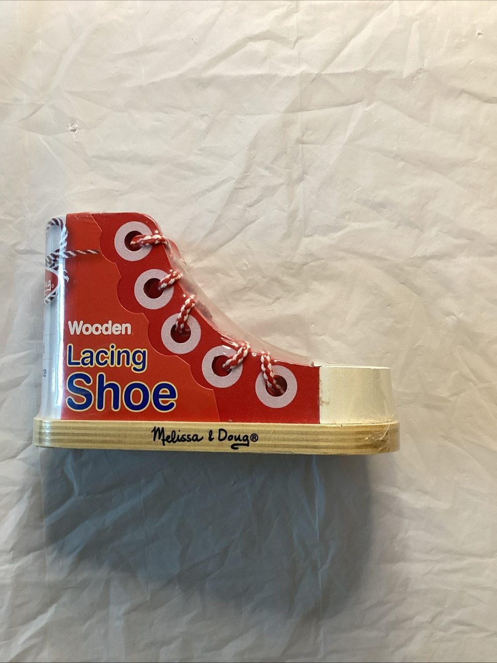 Melissa & Doug Red and White Wooden Lacing Shoe